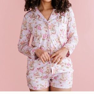 Bums & Roses NATURAL BAMBOO Collar Shirt & Shorts Set hunny bunny pajamas large